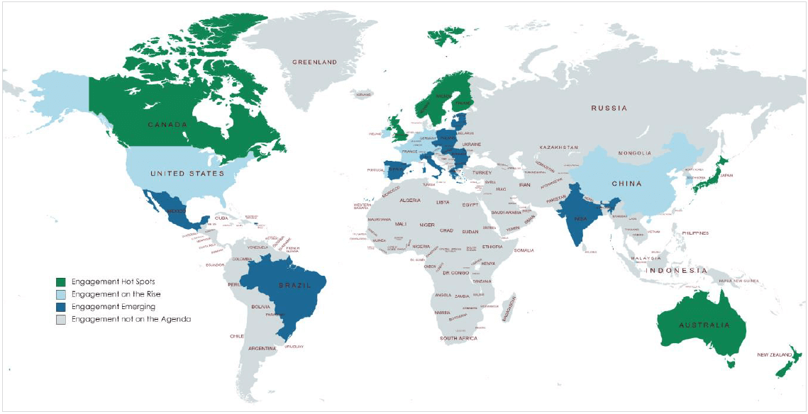 Graphique Les différences régionales dans l'importance de l'engagement (source : ISS ESG)